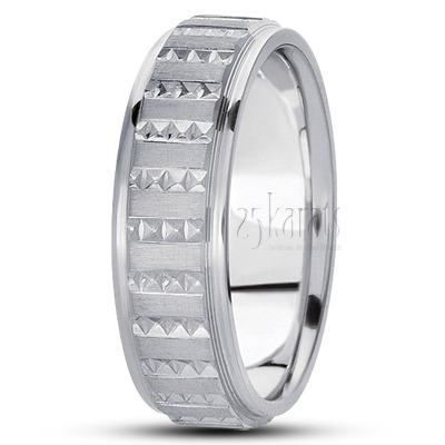 Fine Incised Diamond Carved Wedding Ring  - view 2