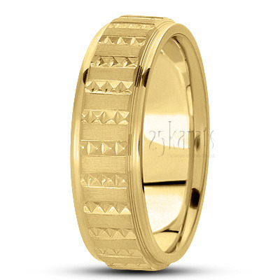 Fine Incised Diamond Carved Wedding Ring  - view 3 thumbnail