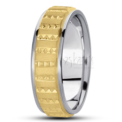 Fine Incised Diamond Carved Wedding Ring  - main view