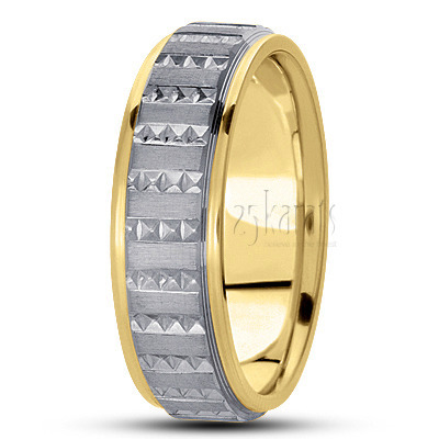 Fine Incised Diamond Carved Wedding Ring  - view 4 thumbnail