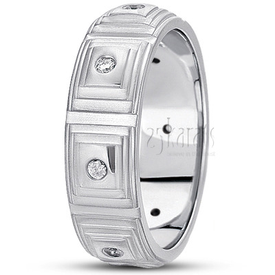 Ridged Diamond Wedding Ring - view 2