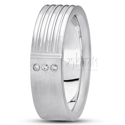 Grooved Two-Tone Diamond Wedding Band - view 2