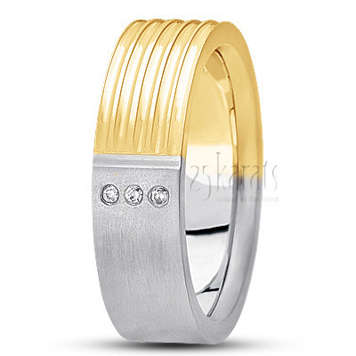 Grooved Two-Tone Diamond Wedding Band - view 1 of 4