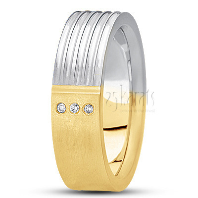 Grooved Two-Tone Diamond Wedding Band - view 4 of 4