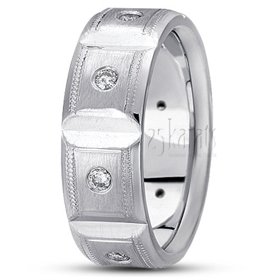 Deep Grooved Diamond Wedding Ring - view 2