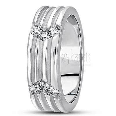 Fine Grooved Diamond Wedding Ring - view 2