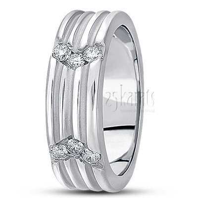 Fine Grooved Diamond Wedding Ring - view 2 thumbnail