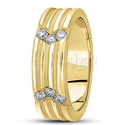 Fine Grooved Diamond Wedding Ring - main view