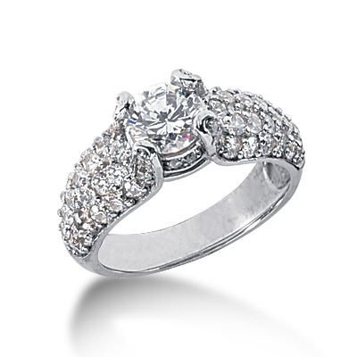 Round Cut Pave Set Diamond Engagement Ring (1.26 t.c.w.) - view 1