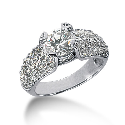 Round Cut Pave Set Diamond Engagement Ring (1.00 t.c.w.) - view 1
