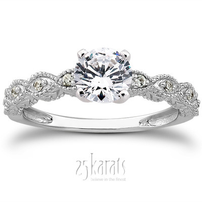 Diamond Accented Prong Set Antique Bridal Ring (0.08 t.c.w.)
