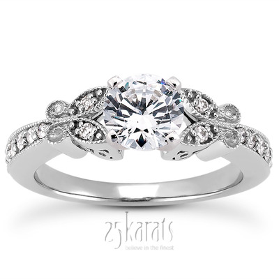 Pave Set Mill Grained Edge Engagement  Ring (0.16 ct. t.w.)