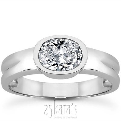 Oval Cut Bezel Set Engagement Ring 