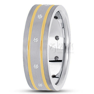 Flat Grooved Diamond Wedding Band - view 3 thumbnail