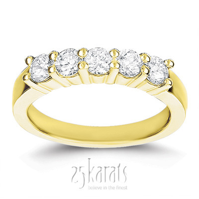 5 Stone Low Set Shared Closed Basket Diamond Band (0.75 ct. tw.) thumbnail 2