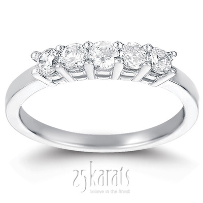 5 Stone Classic Basket shared Prong Diamond Anniversary Ring (0.35 ct. tw)