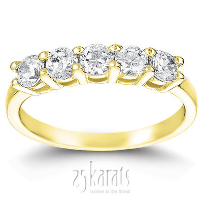 5 Stone Classic Basket shared Prong Diamond Anniversary Ring (0.75 ct. tw.) thumbnail 2