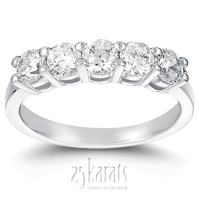 5 Stone Classic Basket shared Prong Diamond Anniversary Ring (1.00 ct. tw.) thumbnail 1