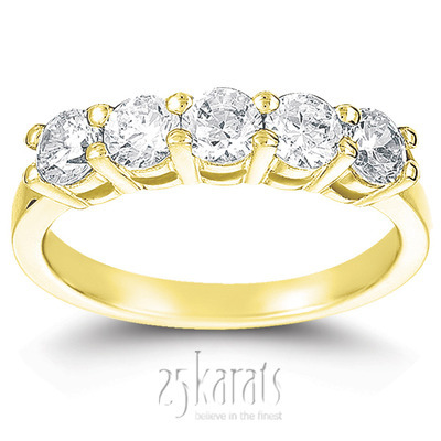 5 Stone Classic Basket shared Prong Diamond Anniversary Ring (1.00 ct. tw.) thumbnail 2