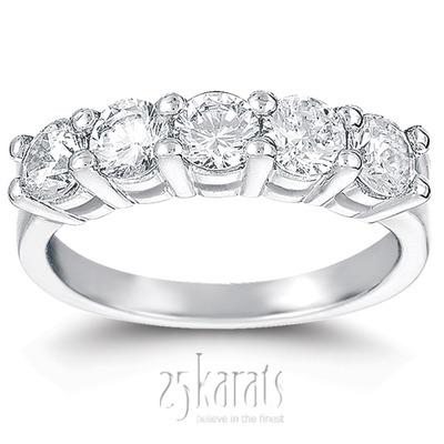 5 Stone Classic Basket shared Prong Diamond Anniversary Ring (1.25 ct. tw.) thumbnail 1