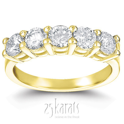 5 Stone Classic Basket shared Prong Diamond Anniversary Ring (1.25 ct. tw.) thumbnail 2