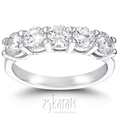 5 Stone Classic Basket shared Prong Diamond Anniversary Ring (1.50 ct tw.)