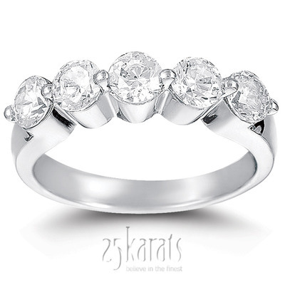 5 Stone Contemporary Single Prong Shared Diamond Anniversary Rind (1.00 ct. tw) thumbnail 1