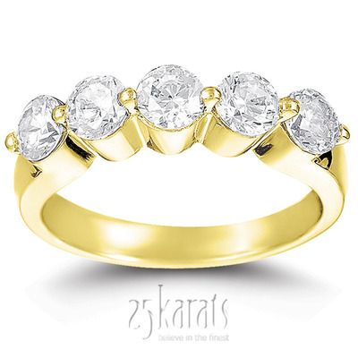 5 Stone Contemporary Single Prong Shared Diamond Anniversary Rind (1.00 ct. tw) thumbnail 2