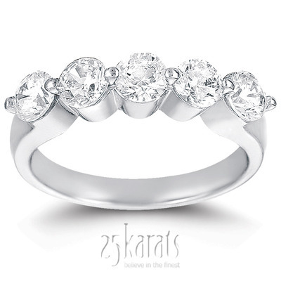 5 Stone Contemporary Single Prong Shared Diamond Anniversary Ring (1.25 ct. tw) thumbnail 2