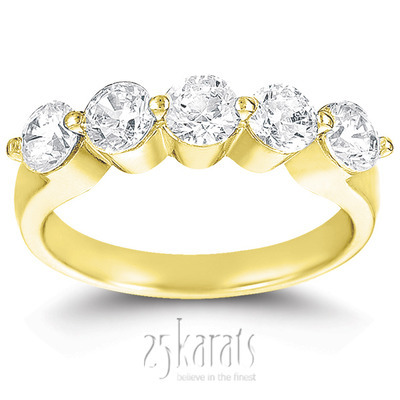 5 Stone Contemporary Single Prong Shared Diamond Anniversary Ring (1.25 ct. tw) thumbnail 3