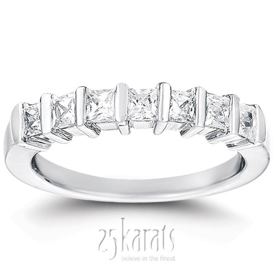 7 Stone Contemporary Bar Set Princess Cut Diamond Band (0.77 ct. t.w)