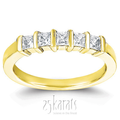 5 Stone Contemporary Bar Set Princess Cut Women Diamond  Ring (1/2 ct. tw.) thumbnail 2