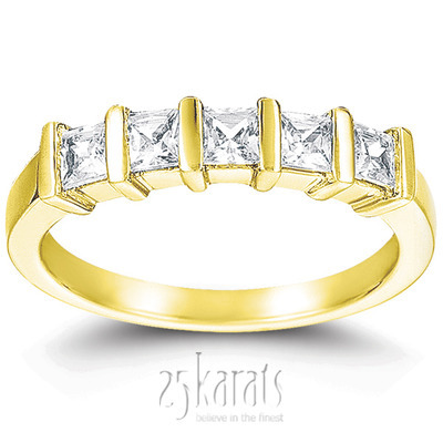 5 Stone Contemporary Bar Set Princess Cut Women Diamond  Ring (3/4 ct. tw.) thumbnail 2