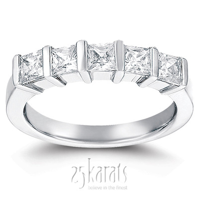 5 Stone Contemporary Bar Set Princess Cut Diamond Anniversary Ring (1.00 ct. tw)