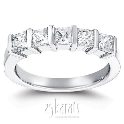 5 Stone Contemporary Bar Set Princess Cut Women Diamond  Ring (1 ct. tw.)