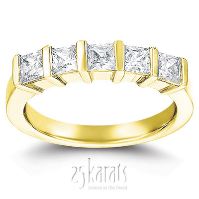 5 Stone Contemporary Bar Set Princess Cut Women Diamond  Ring (1 ct. tw.) thumbnail 2