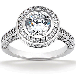Halo Style Pave Set Bezel Center Diamond Engagement Ring (0.94 ct. tw.)