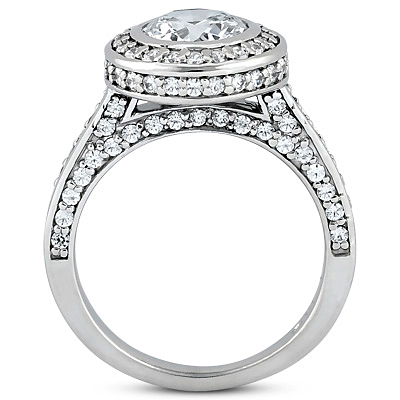 Halo Style Pave Set Bezel Center Diamond Engagement Ring (0.94 ct. tw.) thumbnail 2