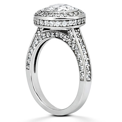 Halo Style Pave Set Bezel Center Diamond Engagement Ring (0.94 ct. tw.) thumbnail 3