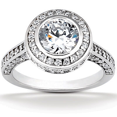 Halo Style Pave Set Bezel Center Diamond Engagement Ring (1.06 ct. tw.) thumbnail 1