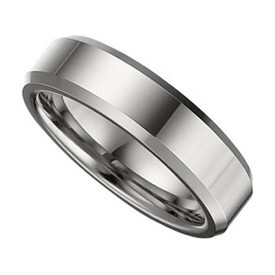 Dura Tungsten 6mm Beveled Edge Flat Polished Wedding Band 