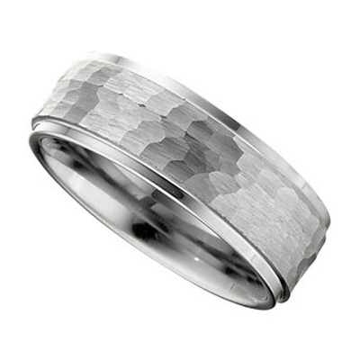 Dura Tungsten 8mm Ridged Edge Wedding band With Hammer Finish - view 1