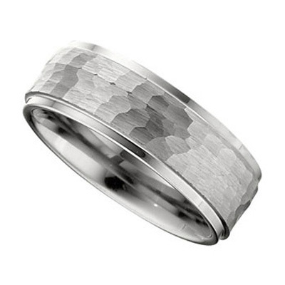 Dura Tungsten 8mm Ridged Edge Wedding band With Hammer Finish