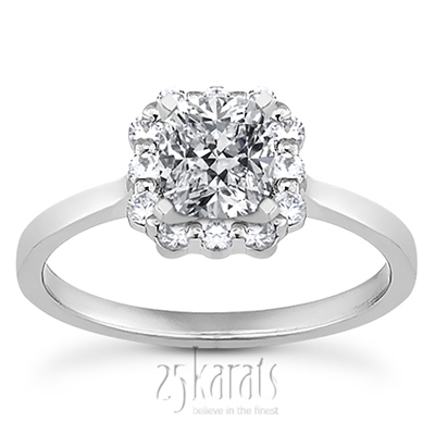Shared Single Prong Halo for Square Center Diamond Engagement Ring (0.24 ct. tw.)