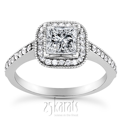 Halo Style Square Center Shared Prong Diamond Engagement Ring(0.32 ct. t.w.)