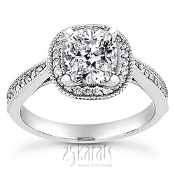 Mill Grained Edge Halo Style Cushion Diamond Engagement Ring (0.29 ct. tw.)