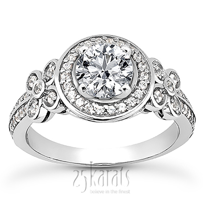 Halo Diamond Engagement Ring With Floral Design ( 0.35 ct. tw.)