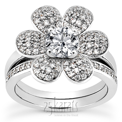 14K white gold Floral Engagement Matching Band - alternate view 3