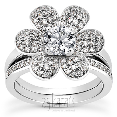 14K white gold Floral Engagement Matching Band - alternate view 3 thumbnail