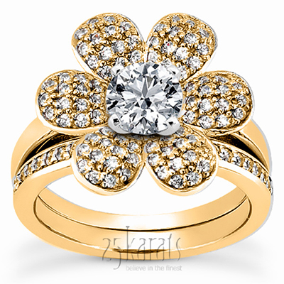 14K white gold Floral Engagement Matching Band - alternate view 6